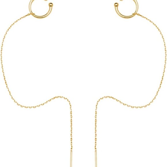 Sterling Silver Cuff Earrings and Chain for Women - Crawler and Wrap Climber Ear - Picture 1 of 7